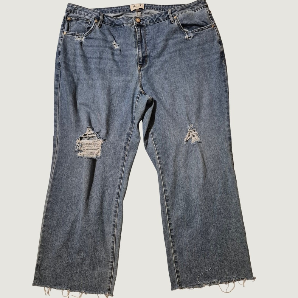 Seven7 Distressed Straight Leg Jeans 20W Raw Hem Stretch Denim Blue Plus Size